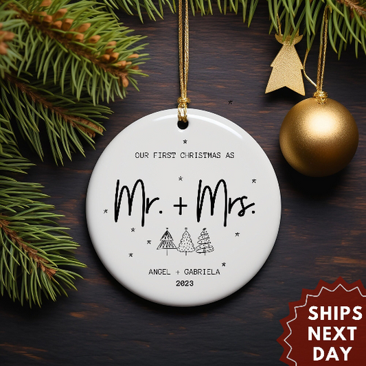 Our First Christmas Engaged with Date Porcelain Ceramic Christmas Ornament, Engagement, Miss to Mrs., Couples Gift, Wedding, Keepsake, Cute