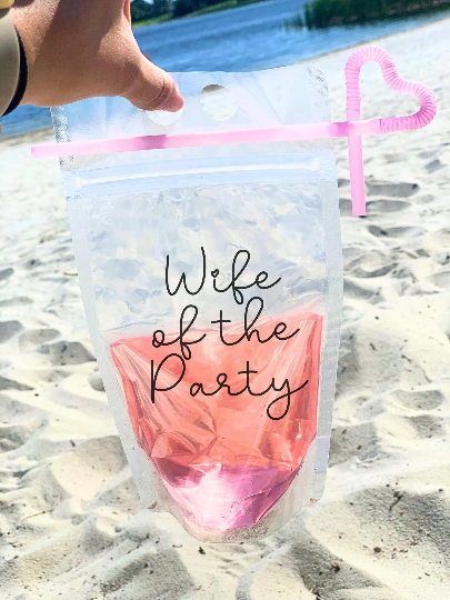 Wife of the Party Bride Drink Pouches - Bridesmaid Drink - Adult Drink Pouches - bachelorette party Pouches