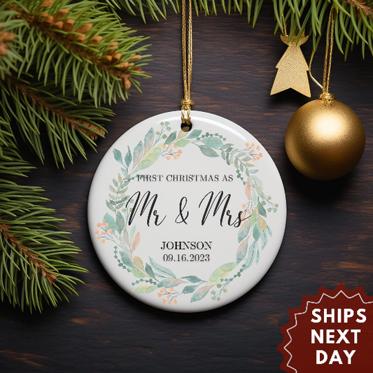 Mr and Mrs Christmas Ornament - First Christmas Married Ornament - Our First Christmas Married as Mr and Mrs Ornament - Personalized