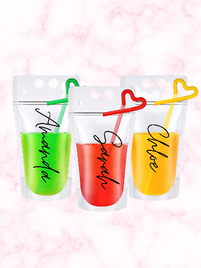 Bachelorette Party Favors - Bridesmaid Drink Pouches - Personalized Drink Pouches with Straw - Pool Beach Bachelorette Ideas