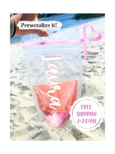 Bachelorette Party Favors - Bridesmaid Drink Pouches - Personalized Drink Pouches with Straw - Pool Beach Bachelorette Ideas