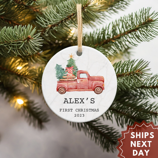 Baby's First Christmas Ornament - Personalized First Christmas Truck Ornament - Custom Baby Boy Truck Ornament