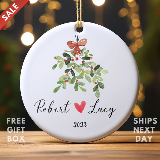 Christmas Ornament, Couples Christmas Ornament, Personalized Ornament, First Christmas Together Ornament, Mistletoe Ornament, Gifts for her