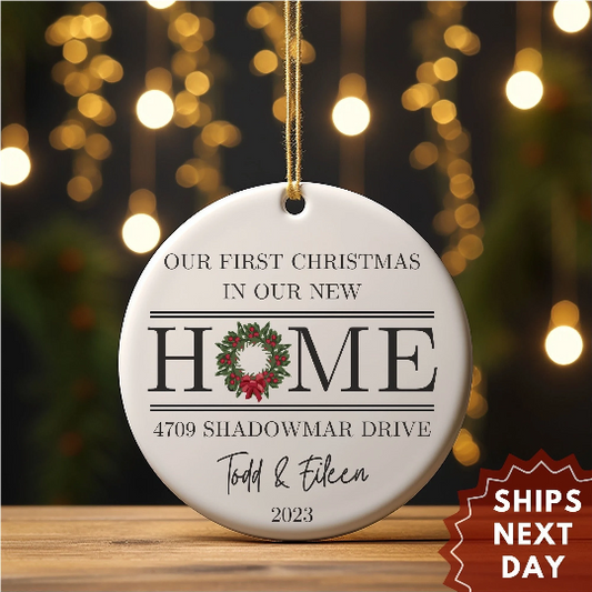 Personalized New Home Ornament - New Home Christmas Ornament - Wreath New House Ornament