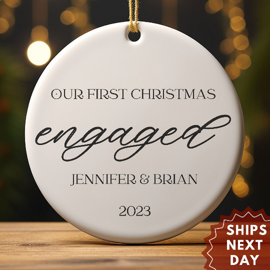 Engagement Christmas Ornament - Personalized Christmas Keepsake - Engaged Christmas Gift 2023
